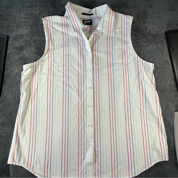 Lands' End Striped Sleeveless Shirt - no iron size L EUC - Picture 1 of 10